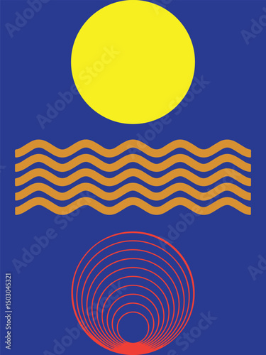 Minimalist Geometric Abstract Composition in Clean Vector Style