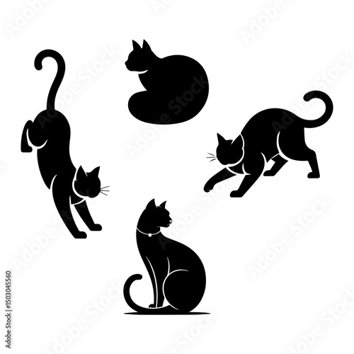 Collection of black cat silhouettes in various poses