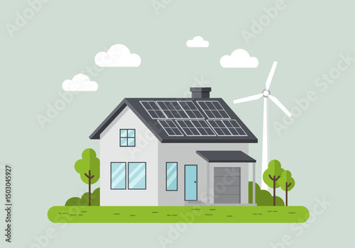 Stylized illustration of a sustainable home