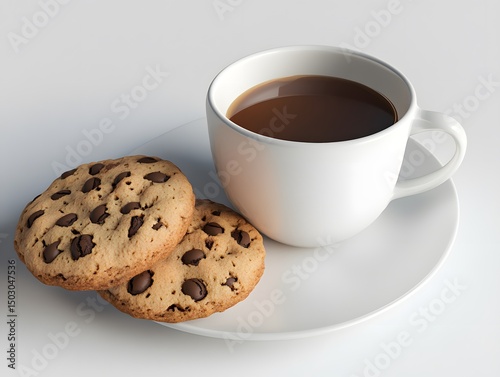 Warm and Inviting Scene with Cookies and a Fresh Cup of Coffee, chocolate chip cookies and coffee