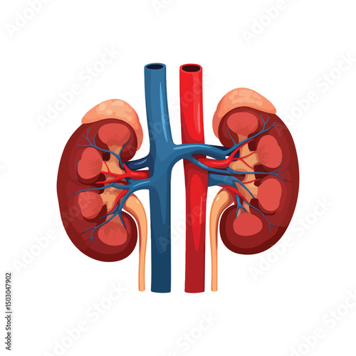 Human kidneys isolated on white background cartoon style flat design vector illustration