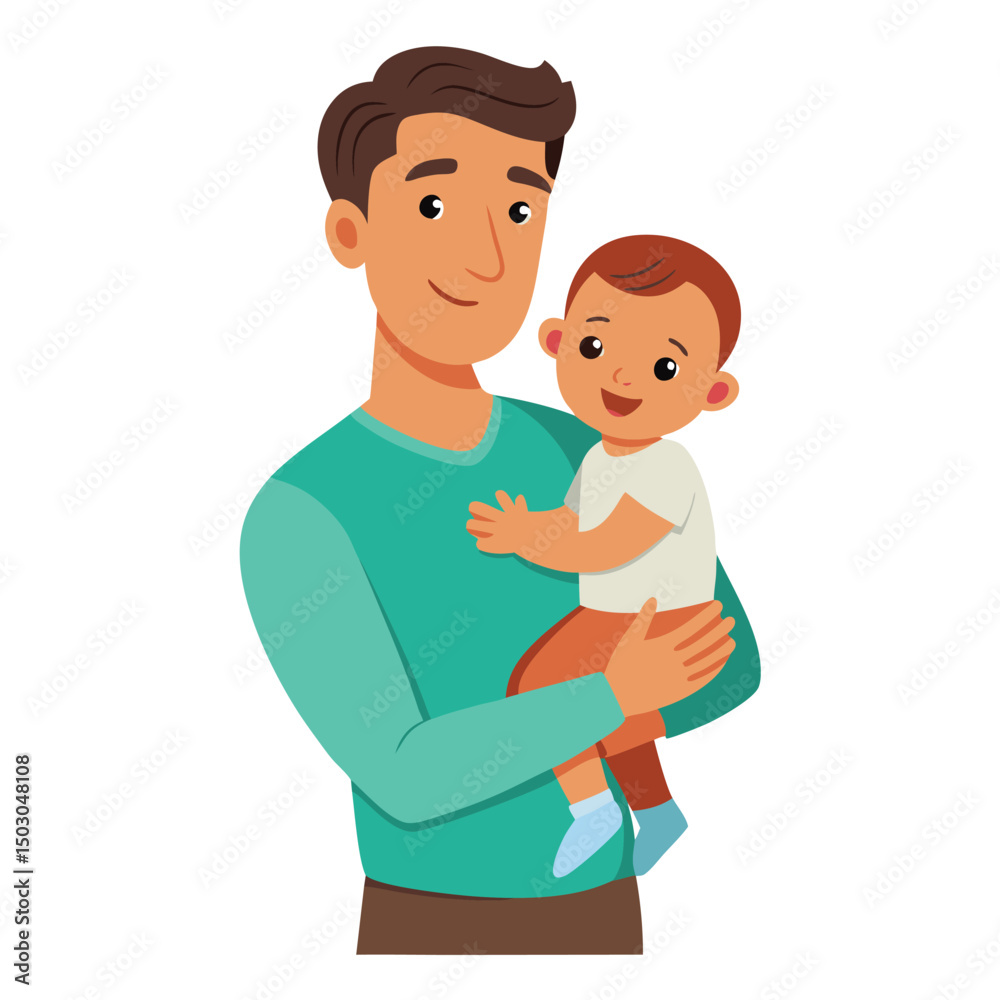 Obraz premium Father holding a baby in his arms on white background vector illustration