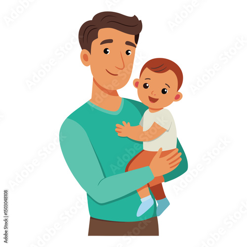 Father holding a baby in his arms on white background vector illustration