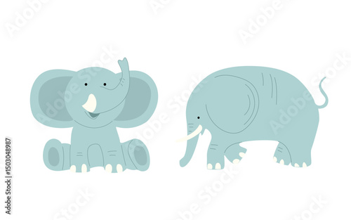 An adorable elephant clip art set showcases cheerful designs perfect for nursery decor, emphasizing an African animal theme. 