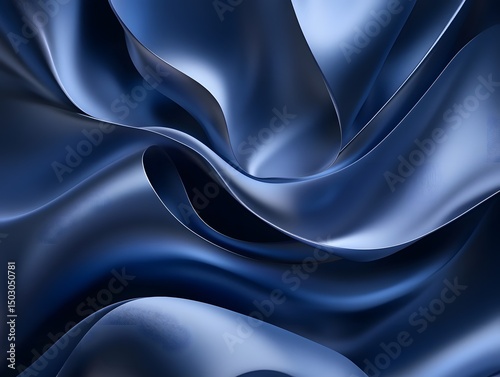 Elegant Abstract Background of Deep Blue Silk Satin Fabric with Smooth Folds, abstract blue silk background