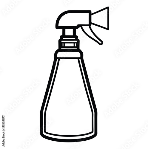 Outline illustration of a spray bottle with a trigger nozzle. The bottle has a rounded body and a slightly tapered neck, featuring a label area in the center. The nozzle is angled, suggesting a design