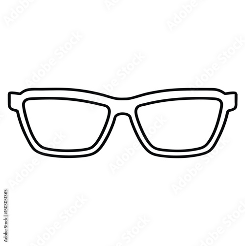 A simple line drawing of a pair of sunglasses, featuring oversized lenses and a thick frame, centered and facing forward. The design is minimalistic, with no colors or additional details.