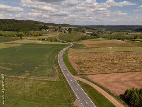 Winding Roads Through the Forested Hills of the Eifel, Germany near Salm – Aerial Shot