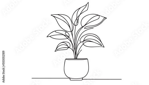 Continuous one single minimal line drawing plant
