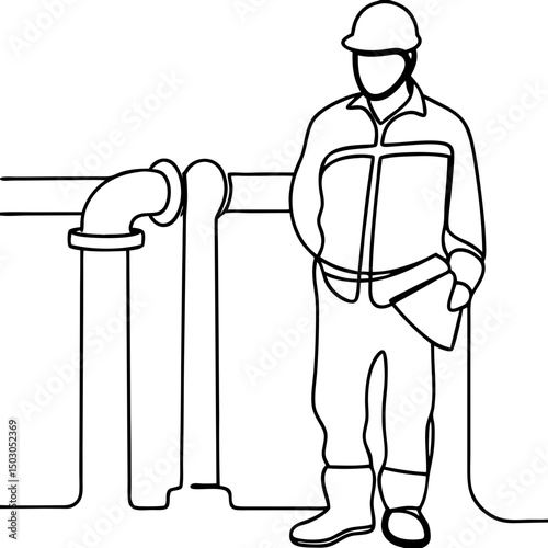 Industrial worker inspecting pipeline, for safety manuals