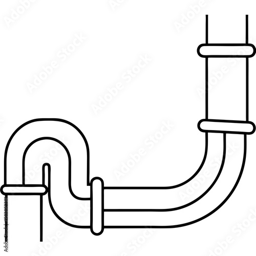 Plumbing pipes line drawing, simple design, black and white, for technical manuals