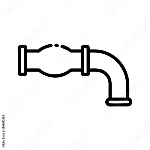 Pipe fitting, black and white line art, plumbing system illustration, for engineering diagrams