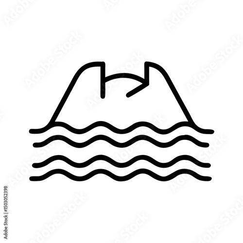 Water dam icon, simple line style, black and white, for website design