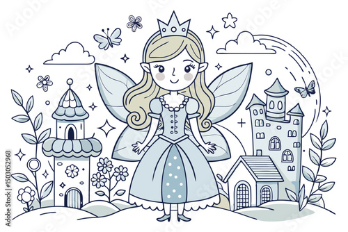 Cute Fairy Princess in a Fairytale Kingdom Illustration