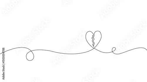 Broken Heart One Line Drawing Illustration of Heartbreak and Sadness