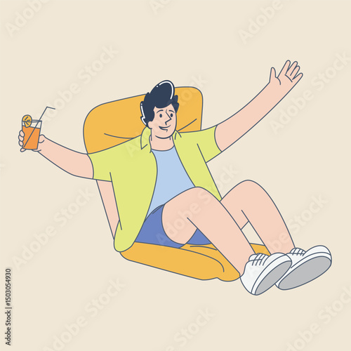 Happy Man Relaxing on Inflatable Pool Mattress illustration