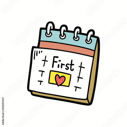 Cute Calendar Illustration Marking First Date with a Heart Symbol