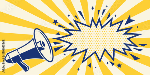 Retro Megaphone Announcement with Pop Art Burst