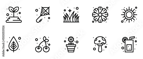 Springtime icons in simple line art