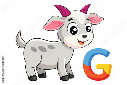 Cartoon Goat with Letter G Educational Alphabet Illustration for Kids