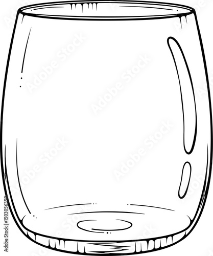 Empty water glass. Simple illustration suitable for drinks or kitchen design concepts. Vector illustration in hand drawn sketch style. Line art isolated on white for coloring book, print