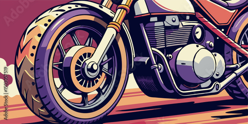 Close-up of Vintage Motorcycle Wheel and Engine
