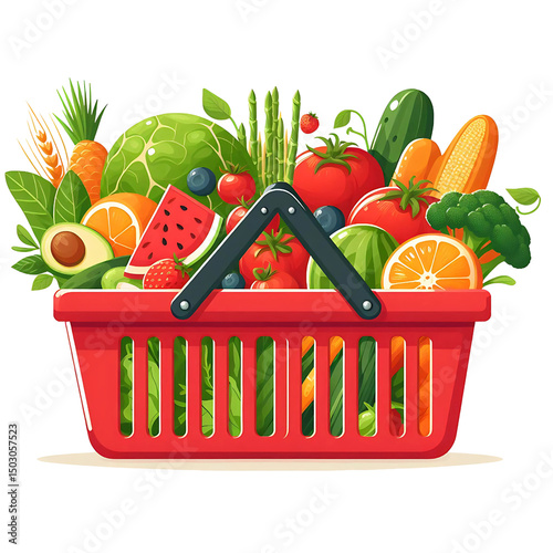 Fresh vegetables in a red basket against a white background. Generative AI