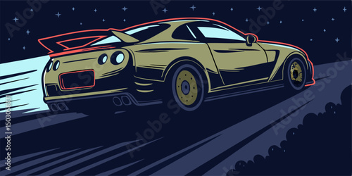 Night Drive:  Fast Sports Car Illustration