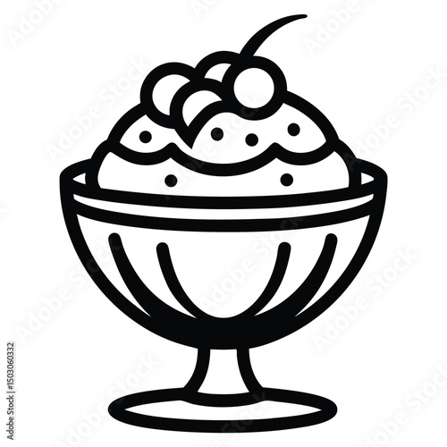 Simple Ice Cream Bowl Line Art