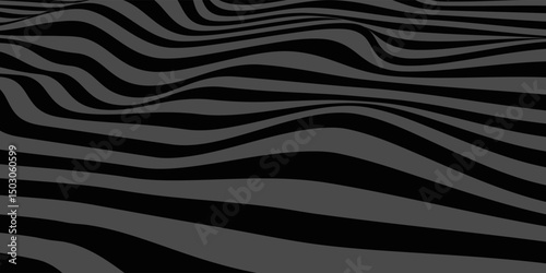 Black on white abstract perspective line wave stripes with 3d dimensional effect isolated on white background
