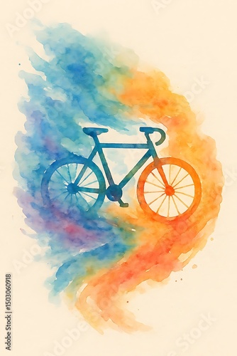 Watercolor Bike Trails design—a dreamy, scenic effect where trails of watercolor paint form the shape of a bicycle.