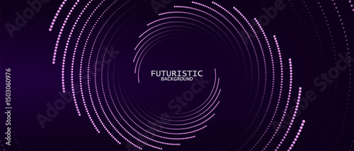 3D purple techno background. Big data visualization on dark space with dotted lines shape decoration. Modern graphic design element dots circle style concept for banner, flyer, card, cover or brochure