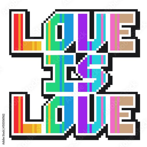 Pixel Art 'Love Is Love' Pride Flag Rainbow Gradient Motto Icon