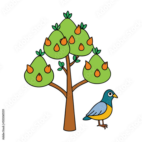 A lone partridge sits serenely in a lush pear tree, symbolizing the first gift of Christmas in the classic holiday carol, “The Twelve Days of Christmas.”
