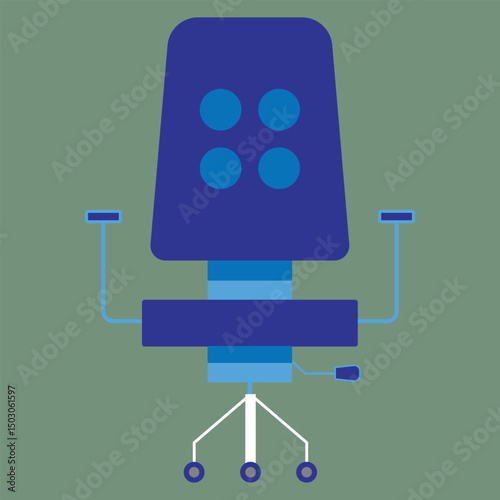 Modern Office Chair Illustration, Ergonomic Swivel Seat with Armrests and Wheels
