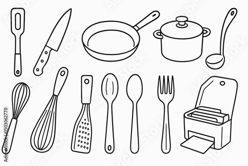 Kitchen cutlery and utensil set vector with forks spoons and knives for dining and cooking