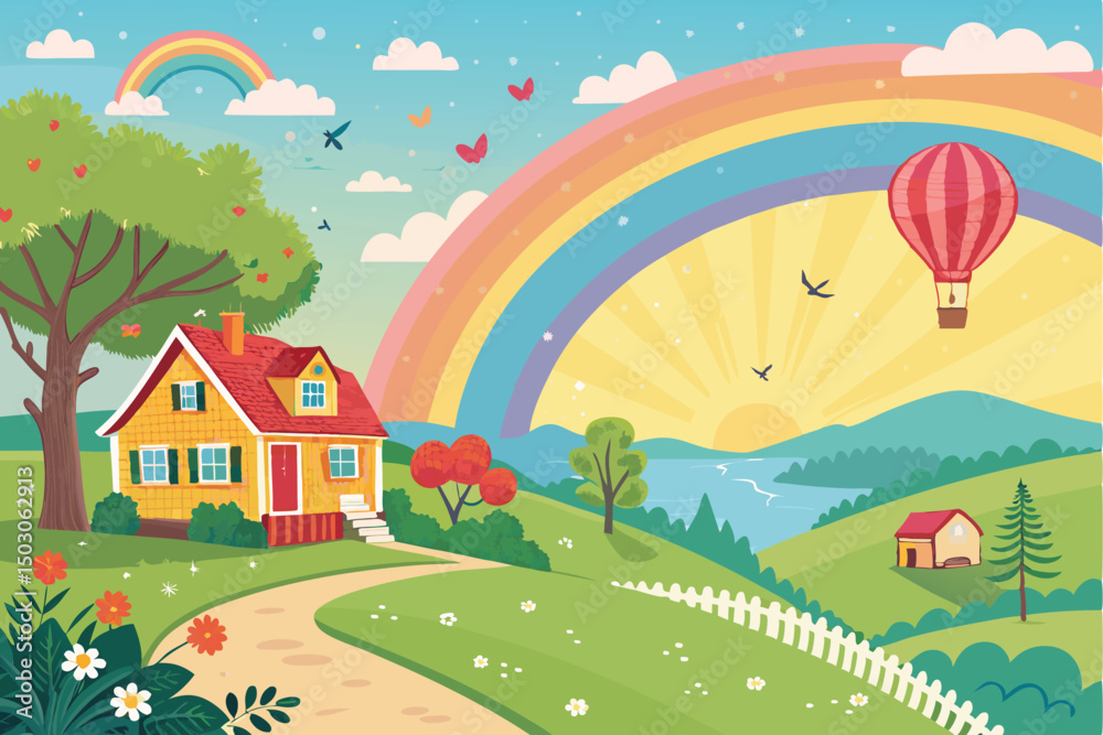 Fototapeta premium landscape with rainbow