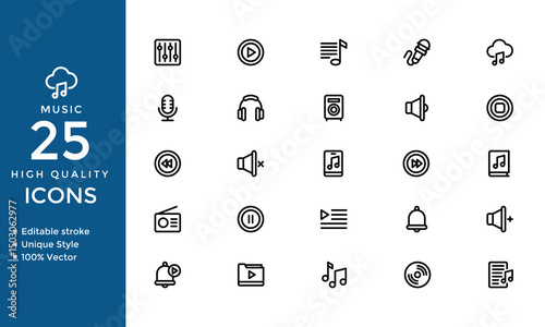 Music Icons – Vector Set of Musical Notes, Instruments, Sound, Vinyl & Audio Symbols