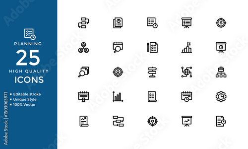 Financial Planning Flat Icons Set – Vector Collection of Budget, Expense, Investment, Allocation, Funding, and Estimate Symbols