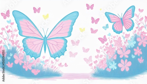 Cute butterfly vector. Crayon spring background