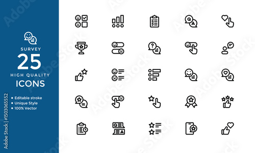 Survey Icons – Solid Vector Set of Feedback, Poll, Research, Review & Opinion Symbols