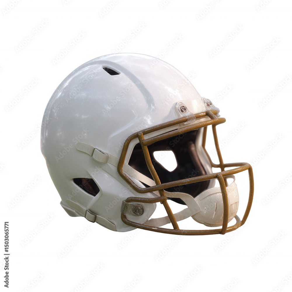 Fototapeta premium A modern football helmet against a white isolated background, designed for safety and performance in American football games.