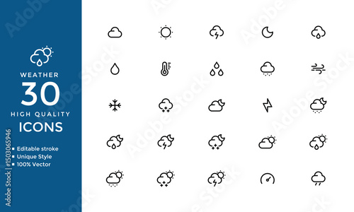 Weather Solid Icons Set – Vector Collection of Temperature, Sun, Rain, Snow, Cloud, Climate, and Seasonal Symbols