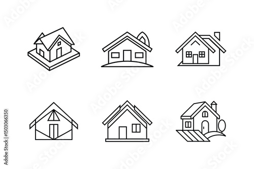aerial house line art vector illustration