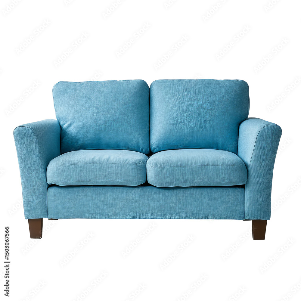 Fototapeta premium A light blue cozy sofa against a soft backdrop
