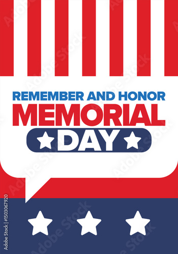 Memorial Day in United States. Remember and Honor. Federal holiday for remember and honor persons who have died while serving in the United States Armed Forces. Celebrated in May. Vector poster