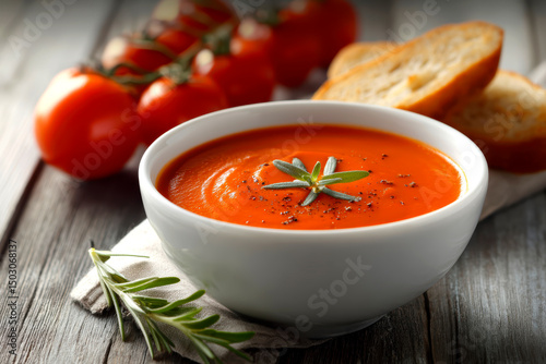 White bowl filled with fresh tomato soup