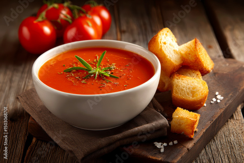 White bowl filled with fresh tomato soup
