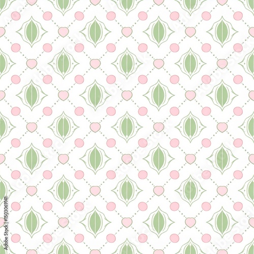 Wallpaper Mural Elegant Seamless Pattern Featuring Delicate Green and Pink Floral Motifs on a Light Background Torontodigital.ca