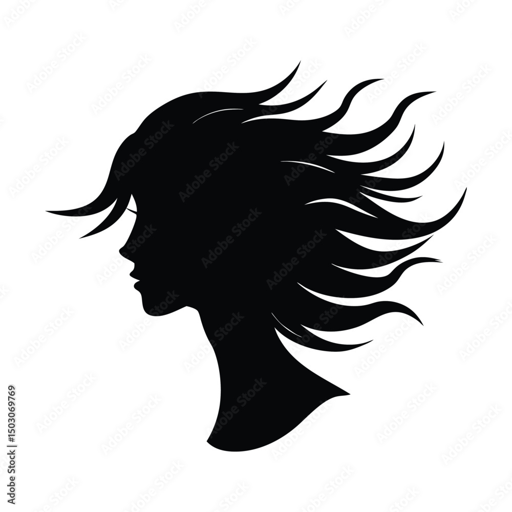 Wind Blown Hair Vector Silhouette Wind Blown Hair Vector Silhouette